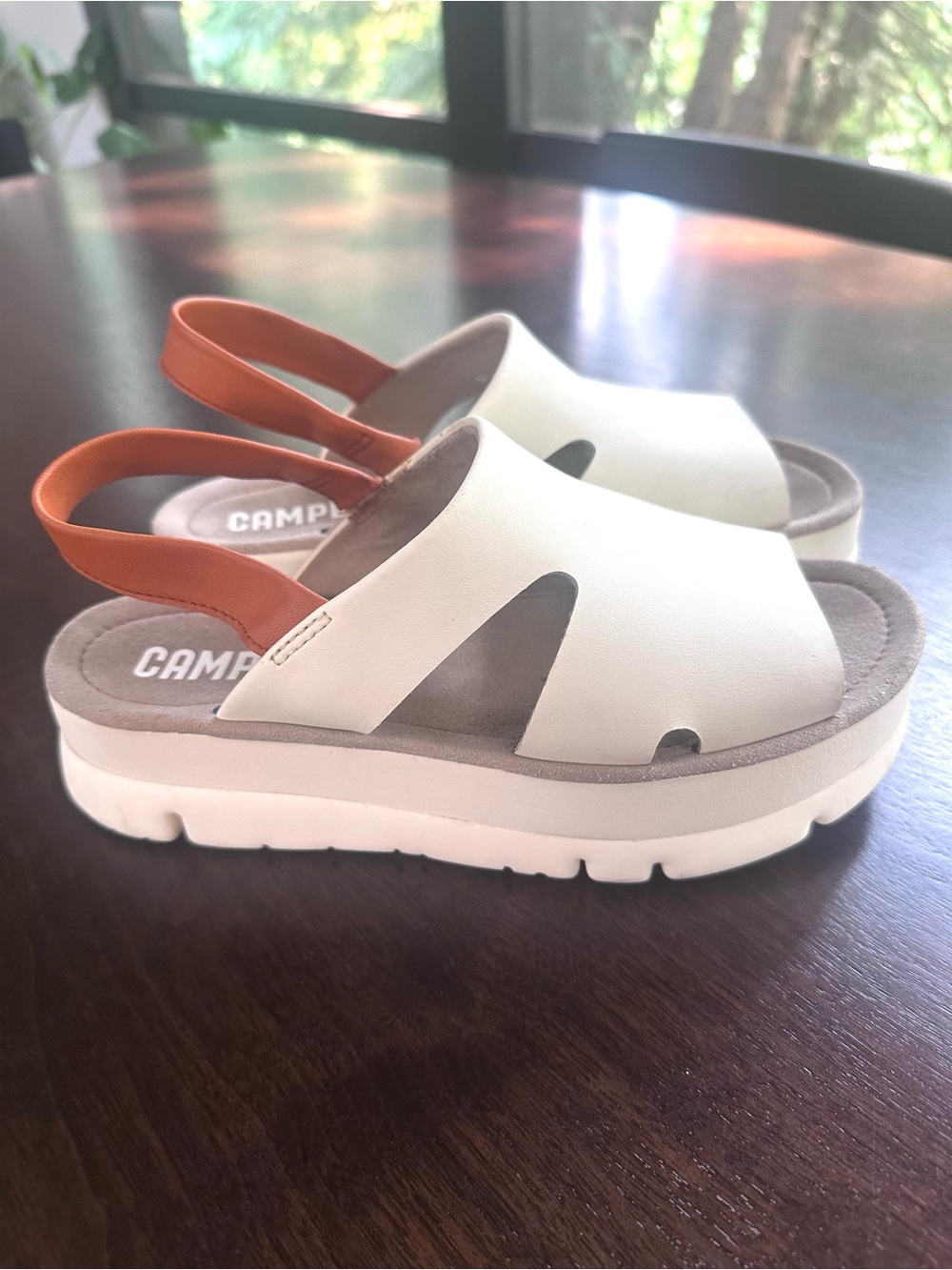 Camper Oruga Up Platform White Leather Slingback Sandals Ankle Straps 38 8